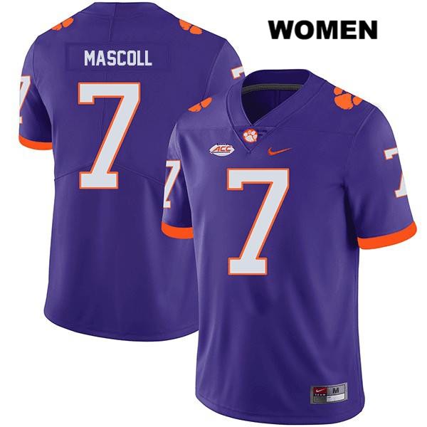 Women's Clemson Tigers #7 Justin Mascoll Stitched Purple Legend Authentic Nike NCAA College Football Jersey ETS8546ZU
